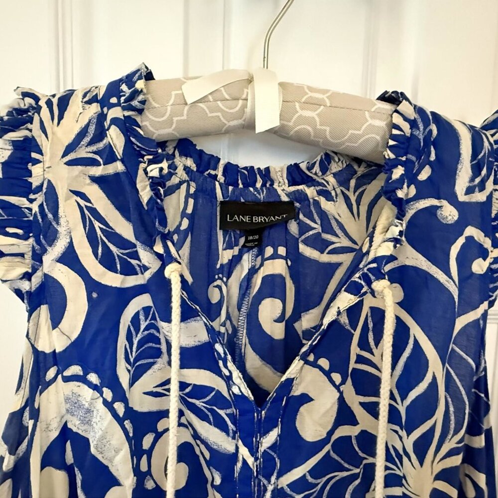 Lane Bryant Ruffle Sundress Blue and White Size 18/20